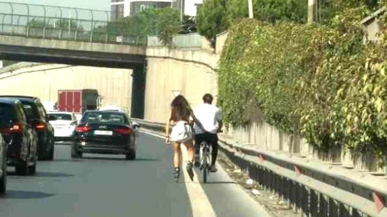 Sarıyer'de çiftin tehlikeli yolculuğu kamerada!