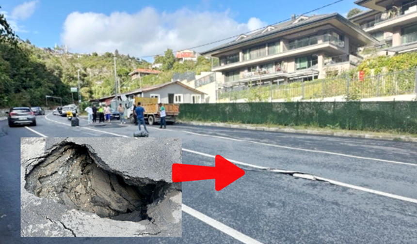 Sarıyer'de yağmur, yol çöktürdü!